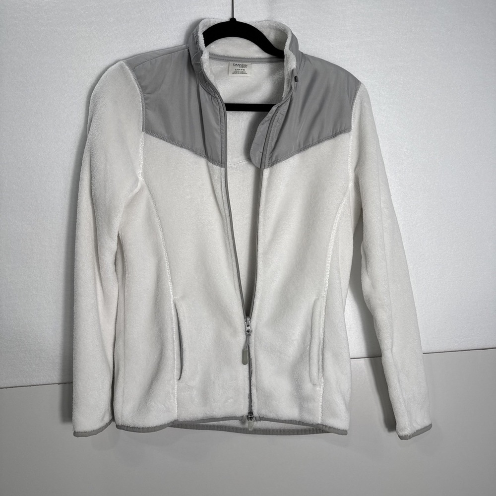 Danskin Womens Small Long Sleeve, Full Zipper Fleece White With Gray - Picture 11 of 15